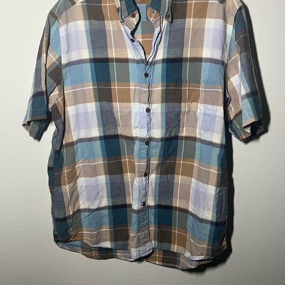Men's Field & Stream Plaid Short Sleeve Shirt - Blue and Brown Size L - Picture 1 of 5